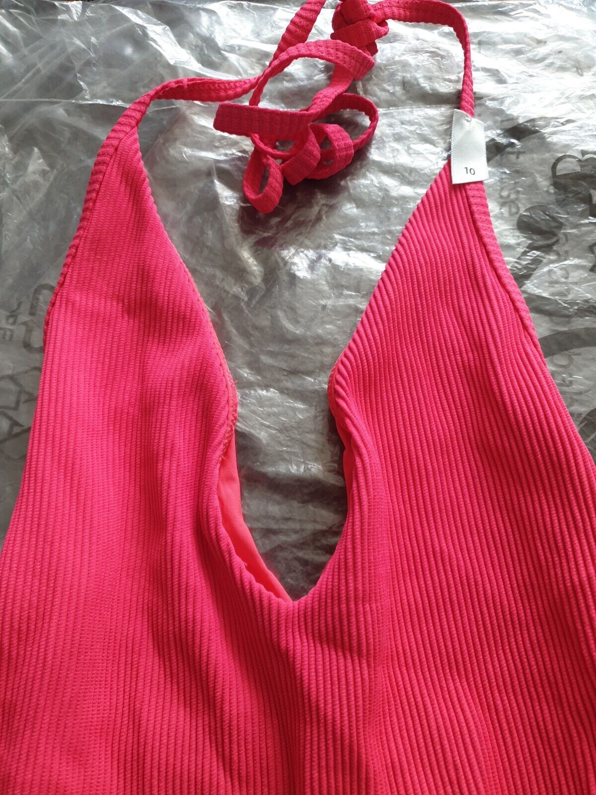 boux avenue Neon Coral Miami Rib Swimsuit Uk10 Ref R16