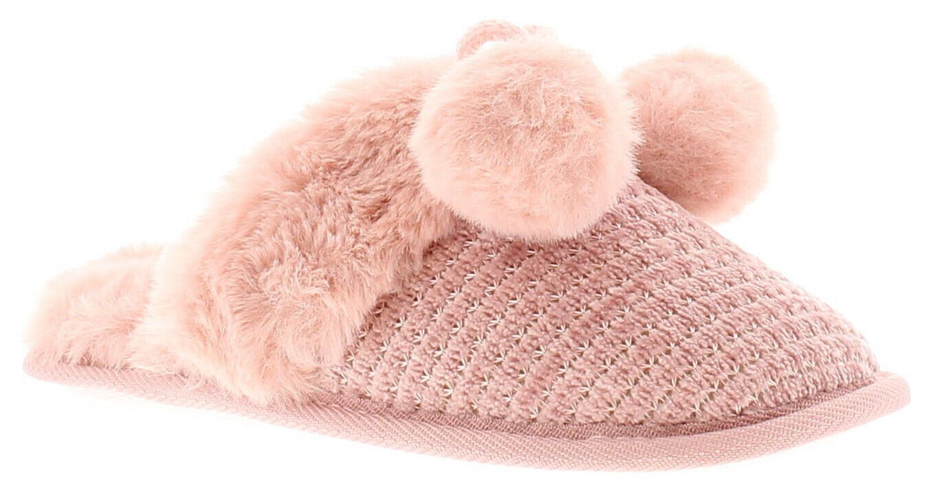 Monsoon Kisses Chenille Pink Pom Girls Slippers Size Kids 9-10 **** VS3