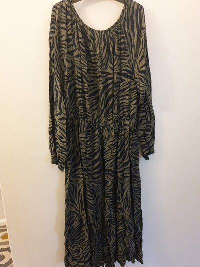 Womens Dress Zebra Print Long Sleeve- Green/Navy. Uk14