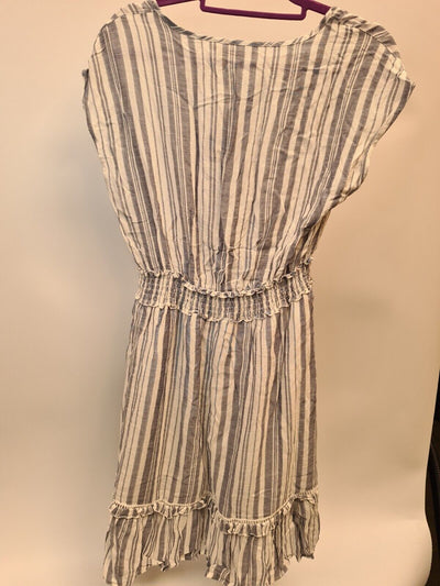 Apricot Stripe Shirred Waist Ruffle Dress Size UK 16 **** V80