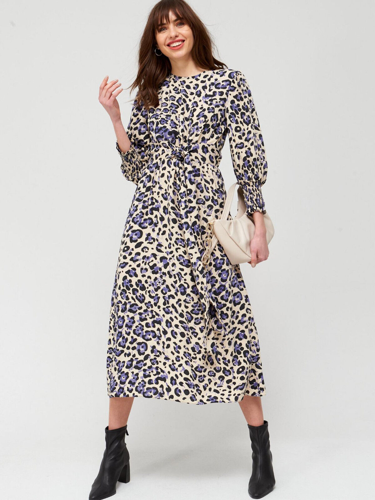 Tie Waist Midi Dress - Animal Print. (U9FTW) UK 8  ****V528