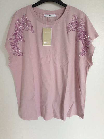 Womens Pink Sequin Tshirt Uk16****Ref V380