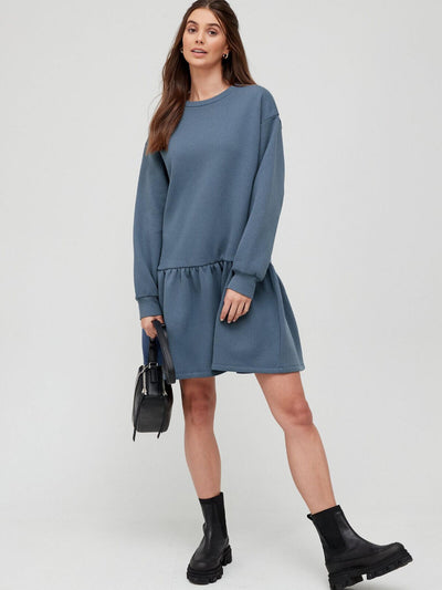 Frill Hem Sweater Dress - Blue. UK Size 10  **** V543