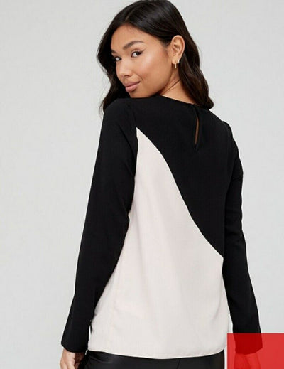 Colour Block Shell Blouse Black/Cream UK  10 ****Ref V497