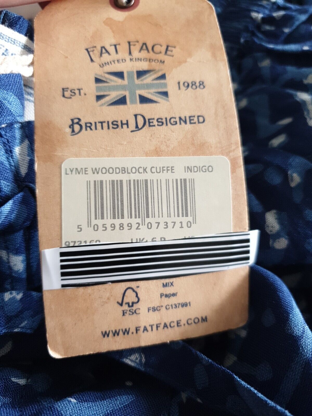 FatFace Lyme Woodblock Cuffe Indigo Trousers Uk6****Ref V411