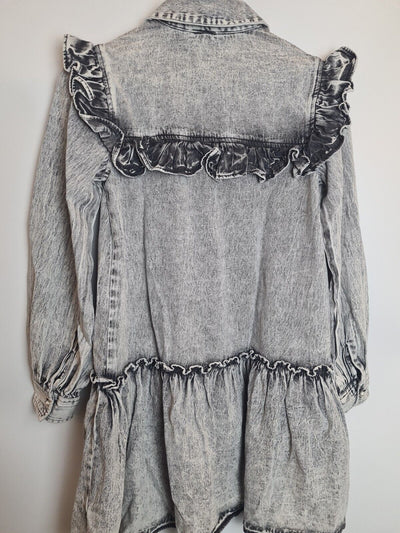 River Island Grey Ruffled Shirt Dress Size 6 **** V147