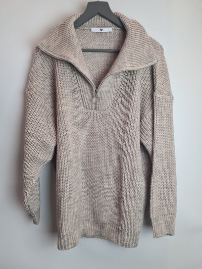 Womens Half Zip Knitted Jumper - Biscuit Size 22 **** V472