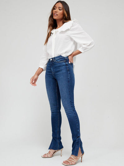 Ella High Waist Dark Wash Skinny Jean With Split Hem. UK W32  **** V551