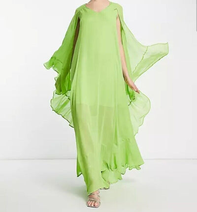 River Island Floaty Cliffron Frill Lime Maxi Dress Size 6 **** V87