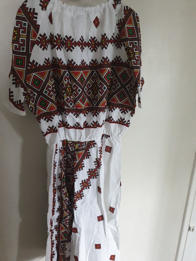 Natalee White & Red Pure Cotton Pattern Dress Size L Ref G2