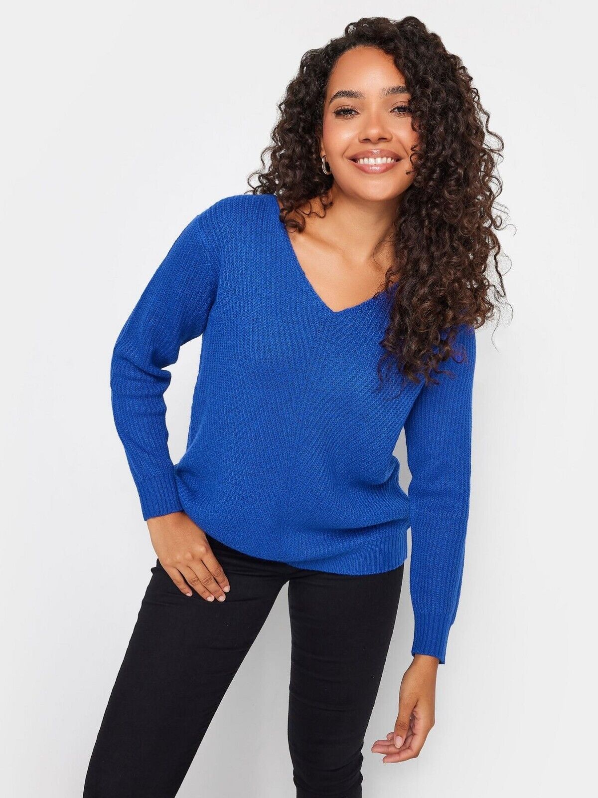 Womens Cobalt V Neck Knitted Jumper - Blue. UK 14