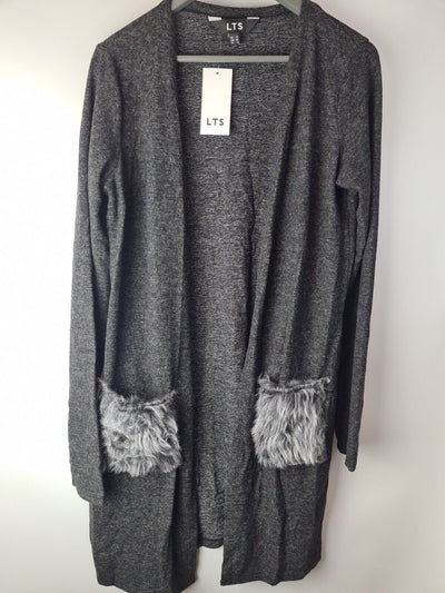 LTS Tall Grey Brushed Faux Fur Pocket Cardigan Size UK 12 **** V30