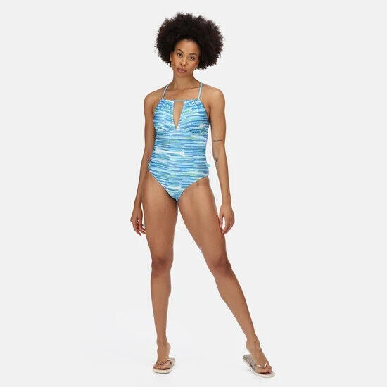 Regatta Halliday Halter Neck Blue Swimming Costume Size 16