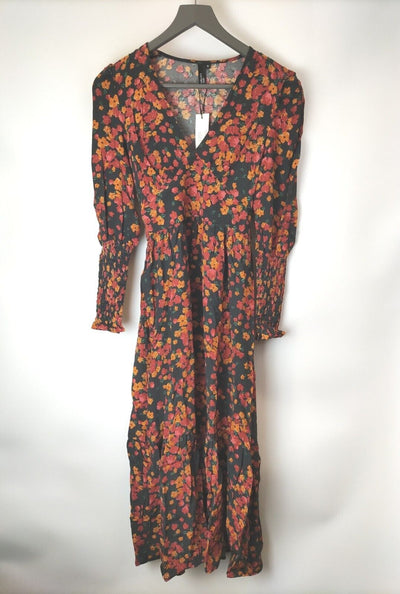 Nobodys Child Black And Orange Floral Cara Midi Dress. UK 6 **** Ref V31