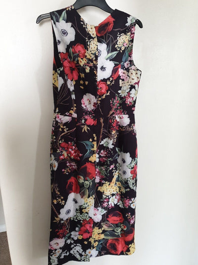 Burryco Black & Red Rose Print Mid-length Dress  Size S Ref Y35