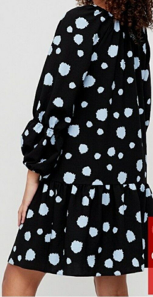 Tiered Sleeve Swing Dress Blue Spot UK 10 ****Ref V441