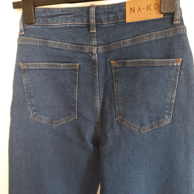 na-kd Straight Leg High Waisted Jeans Mid Blue Size 10 ****Ref V375