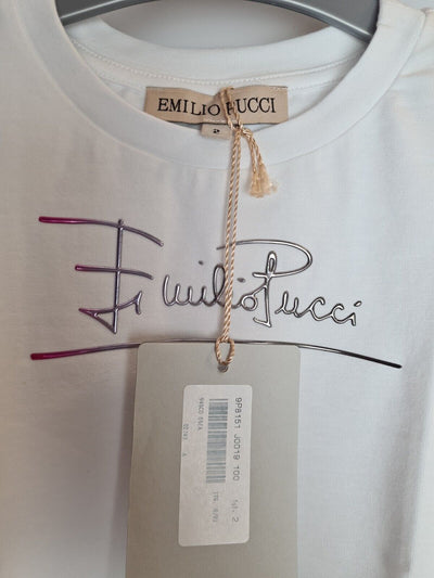 Emilio Pucci Kids White Metallic Logo T-Shirt Size 2 Years **** V80