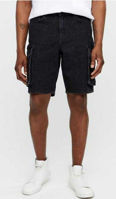 New Look Mens Loose Fit Denim Shorts- Black. Uk 34R