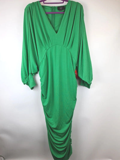 Ax Paris Green Ruched Bat Wing Plunge Dress Size UK 12 **** V28