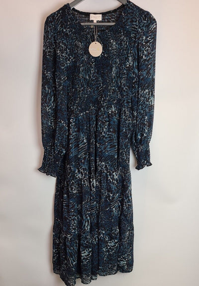 Apricot Leopard Print Midi Dress Blue Size 8 BNWT Ref****V140