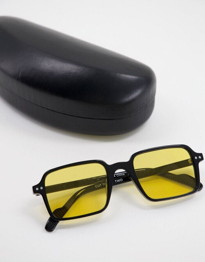 Spitfire Cut Thirty Two unisex square sunglasses in black with yellow lens.  K4