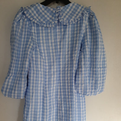 NA-KD Balloon Sleeve Mini Dress Blue Check Size 40****Ref V106