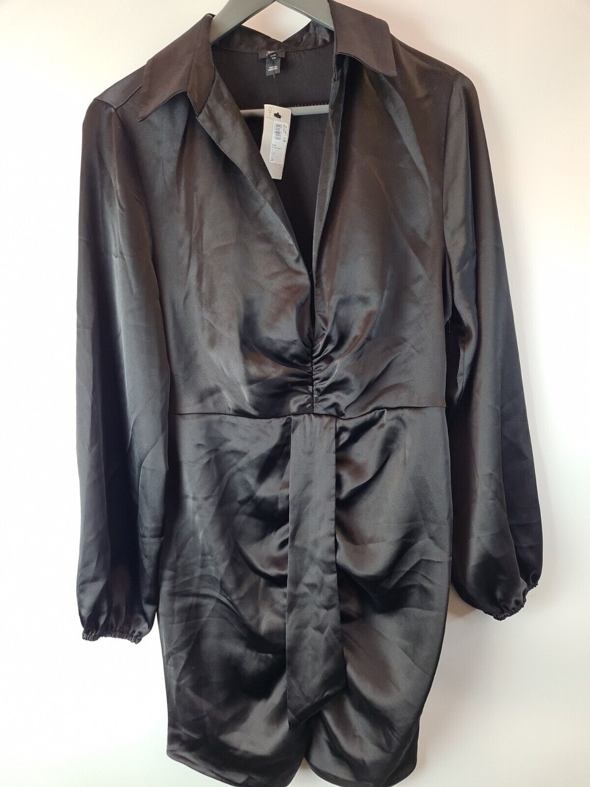 River Island Black Satin Plunge Shirt   Dress Size UK 12 **** V29