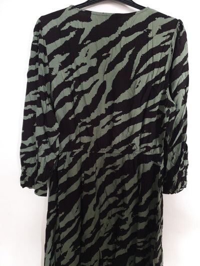 Zebra Print Midi Dress V-neck Green/Black Uk12****Ref V538