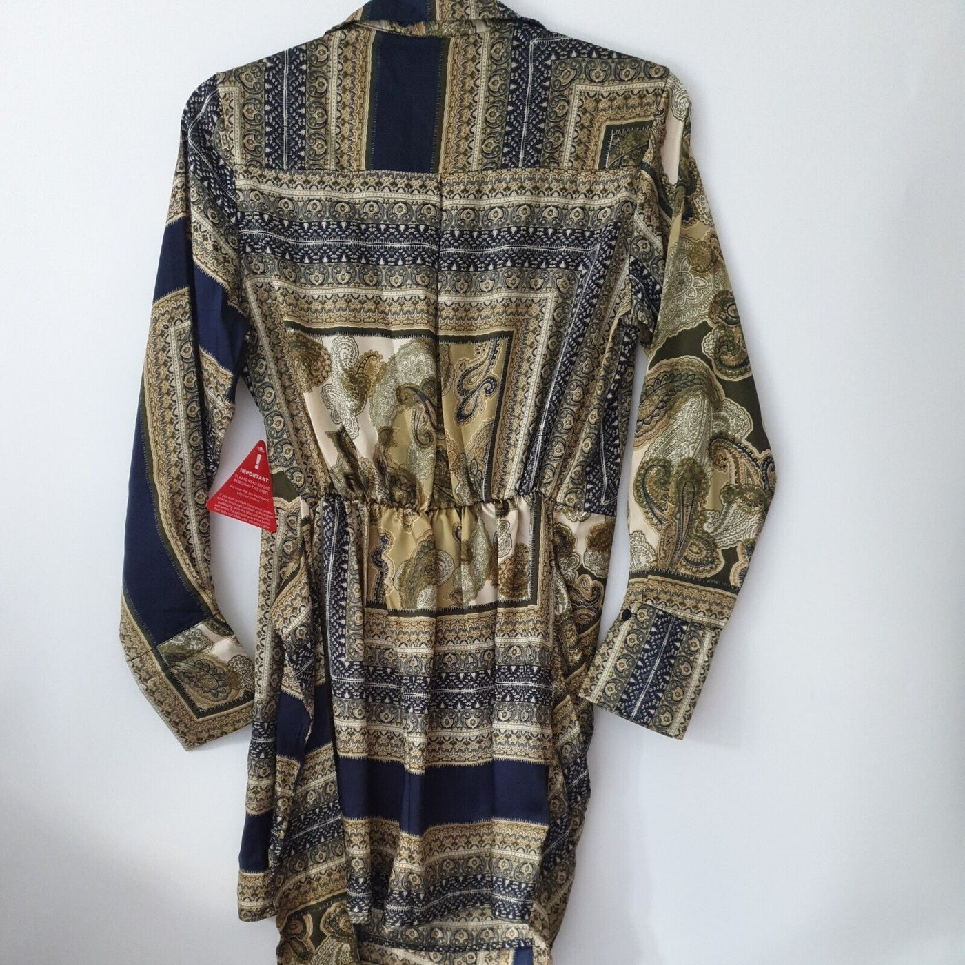 AX Paris Printed Wrap Satin Dress Size 6 Khaki****Ref V155