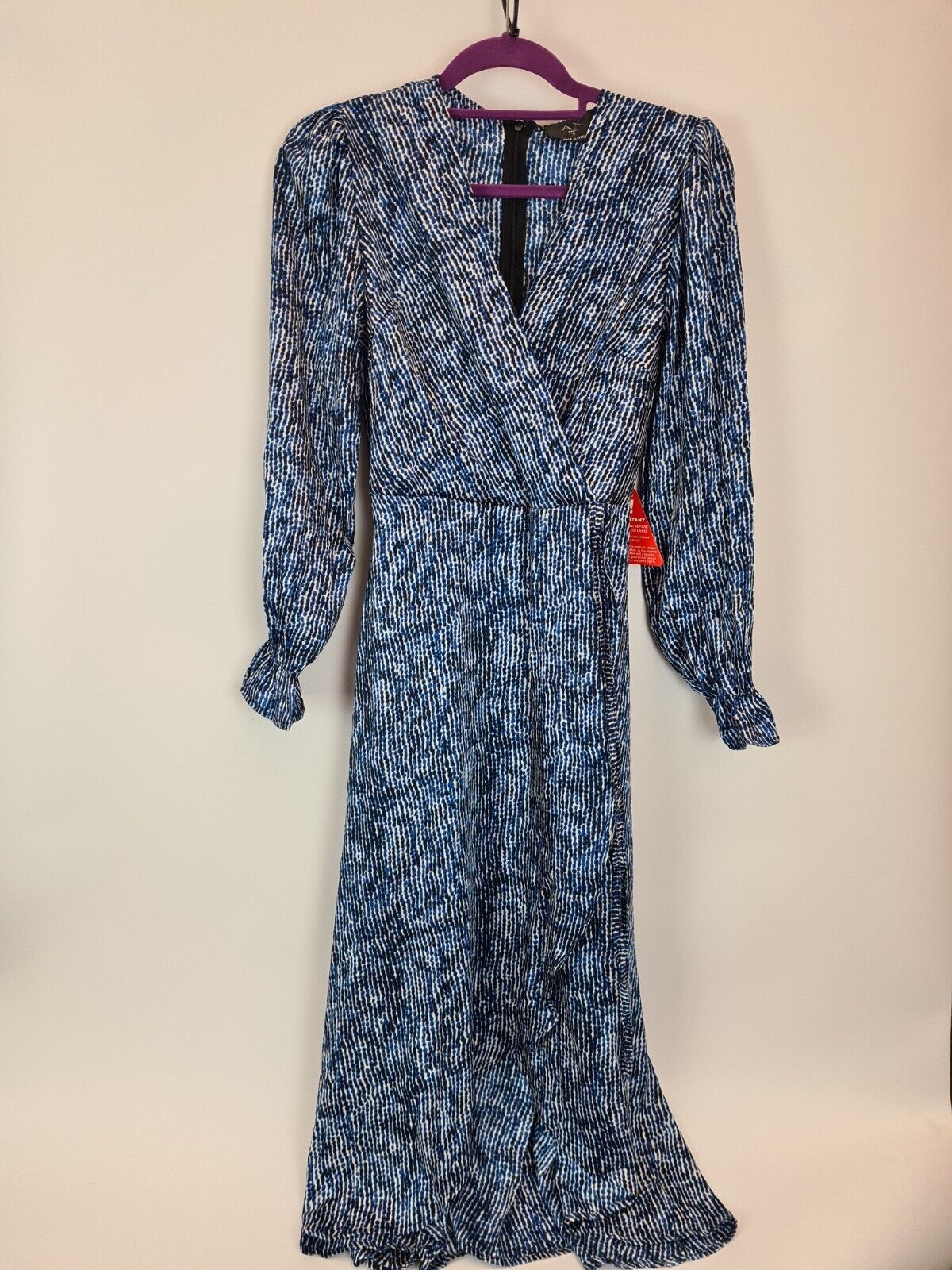 AX Paris Blue Printed Long Sleeve Wrap Midi Dress Size UK 8 **** V52