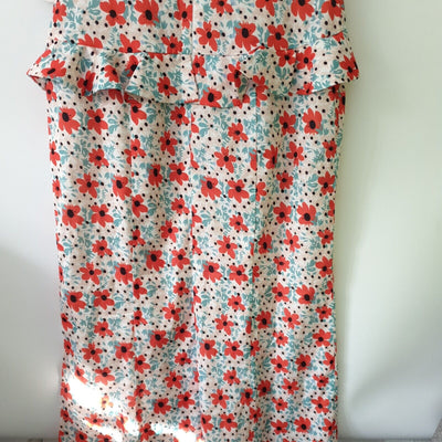 Chi Chi London Short Sleeve Floral Print Midi Day Dress Cream Uk10****Ref V26