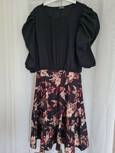 missfiga dress Uk14 Black Floral Ref Sc7