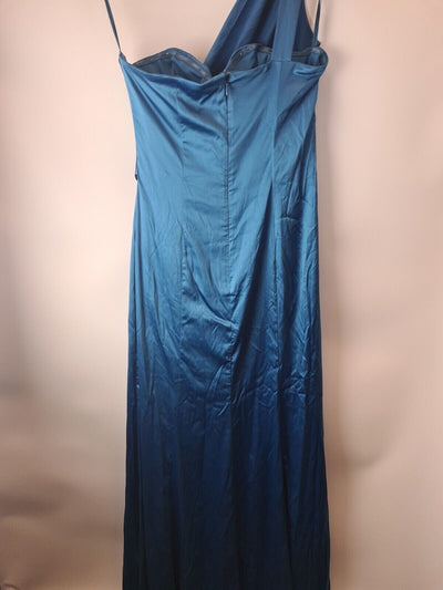 Chi Chi London One Shoulder Satin Maxi Teal Dress Size 12 **** V289