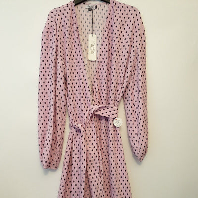 Chi Chi London Long Sleeve Polka-dot Midi Wrap Dress Pink Uk8****Ref V40