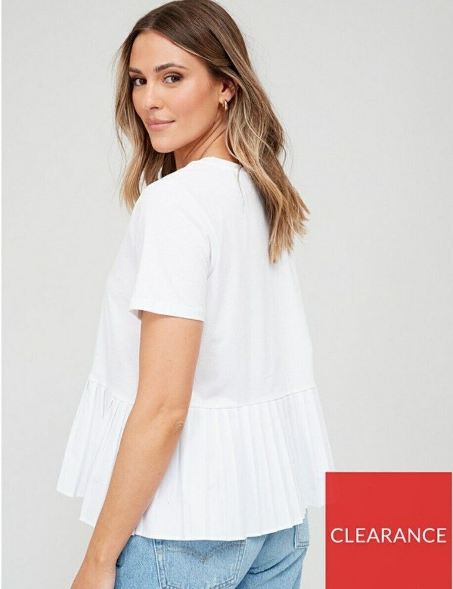 Woven Frill Hem Tshirt- White. Uk14