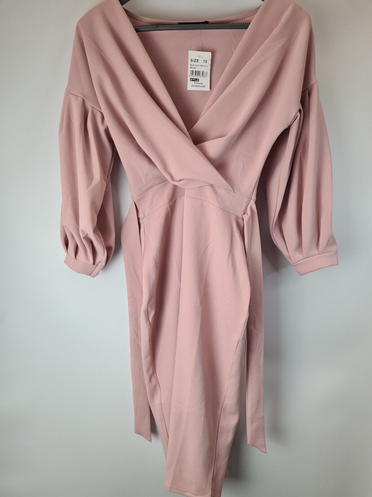 Quiz Blush Scuba Crepe 3/4 Sleeve Wrap Midi Dress Size 12  **** V374