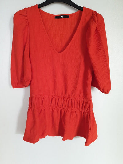 Orange Textured V Neck Top UK 12 **** Ref V356