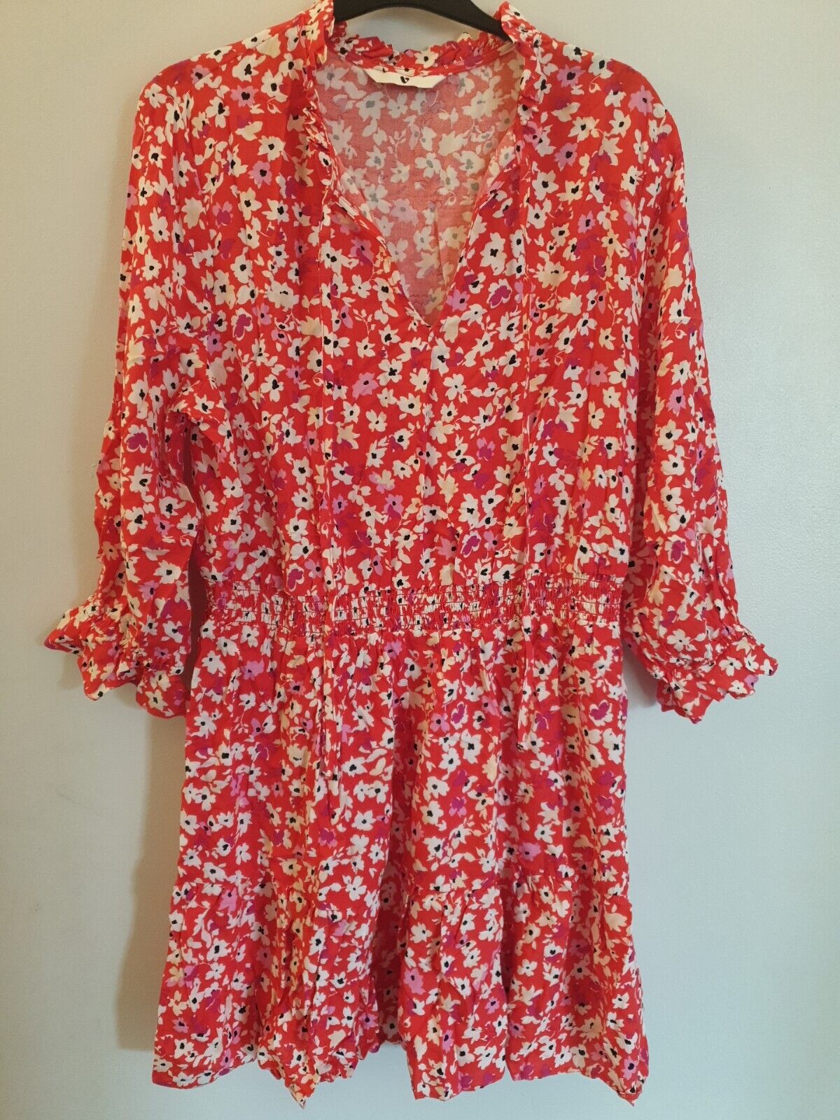 Red Floral Print Dress UK 20 ****Ref V547