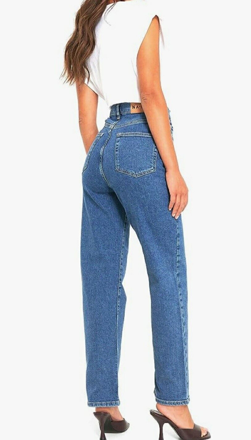 na-kd Straight Leg High Waisted Jeans Mid Blue Size 10****Ref V539