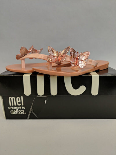 Mel By Melissa Harmonic Butterfly Rose Tan Flip Flops Kids Size UK 10 **** VS2