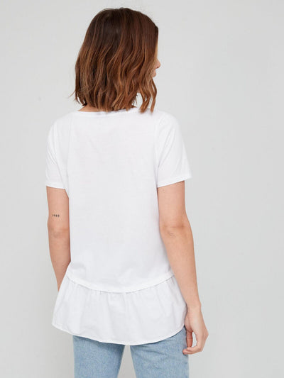 White Woven Frill Hem T-shirt Size 10 **** V508