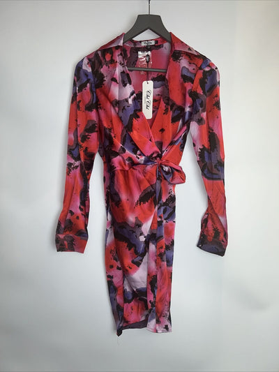 Chi Chi Long Sleeve Abstract Print Wrap Shirt Dress - Multi UK 16 **** Ref V269