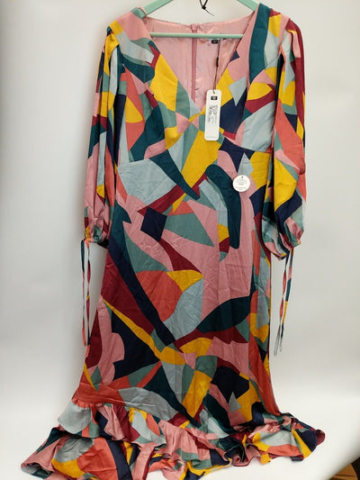 Chi Chi London Vneck Puff Sleeve Graphic Print Maxi Dress. UK 12. **** Ref V35