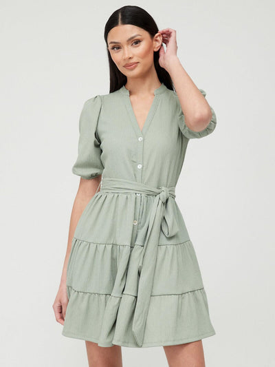 Tiered Button Up Mini Dress - Sage Green. UK 12 **** SW11