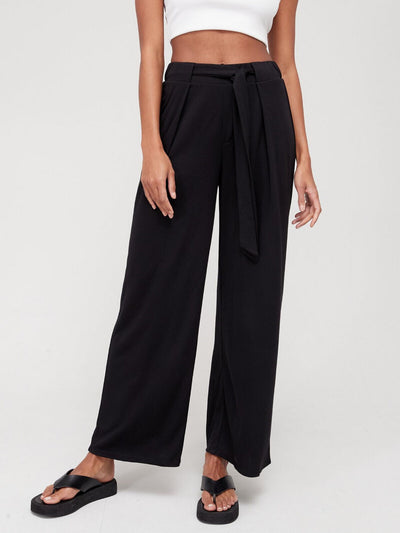 Tie Belt Wide Leg Trouser. Black. UK 14. -****V507