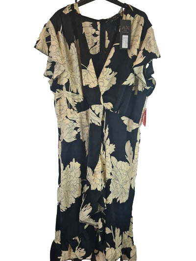 Ax Paris Curve Mono Floral Wrap Midi Dress Size 26.