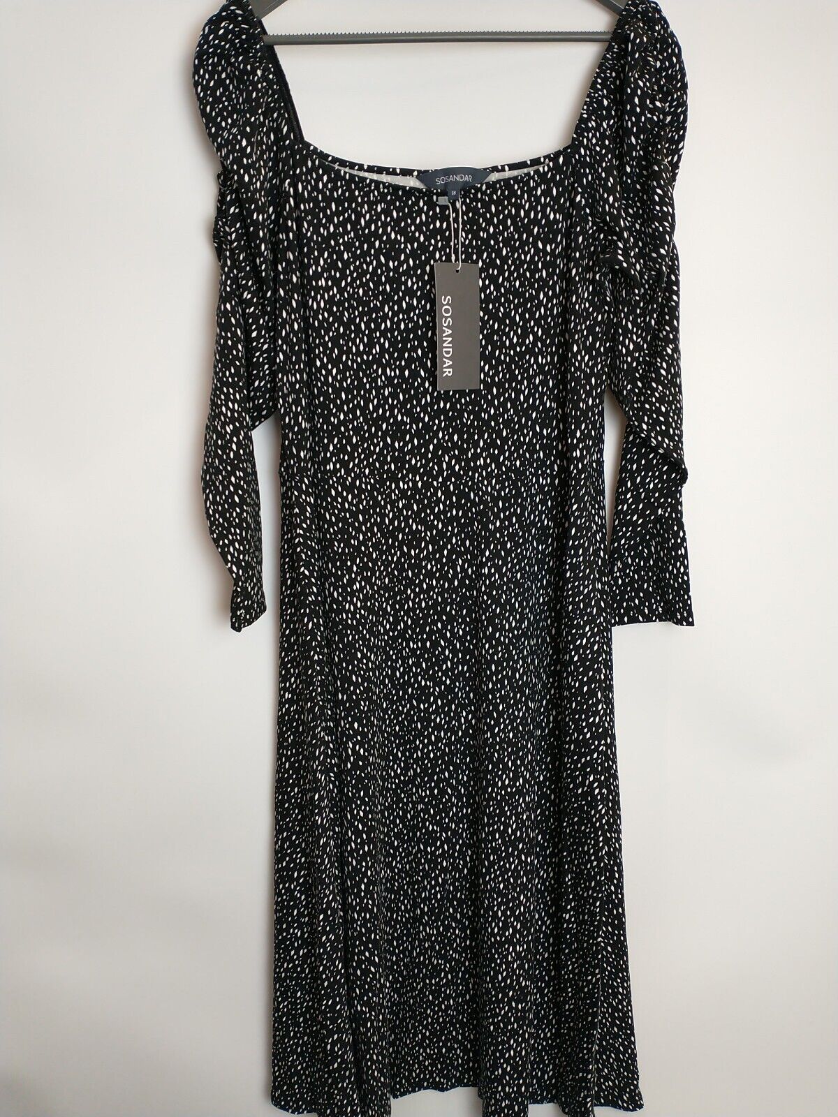 Sosandar Black Fleck Print Square Neck Jersey Midi Dress Size 20 **** V263