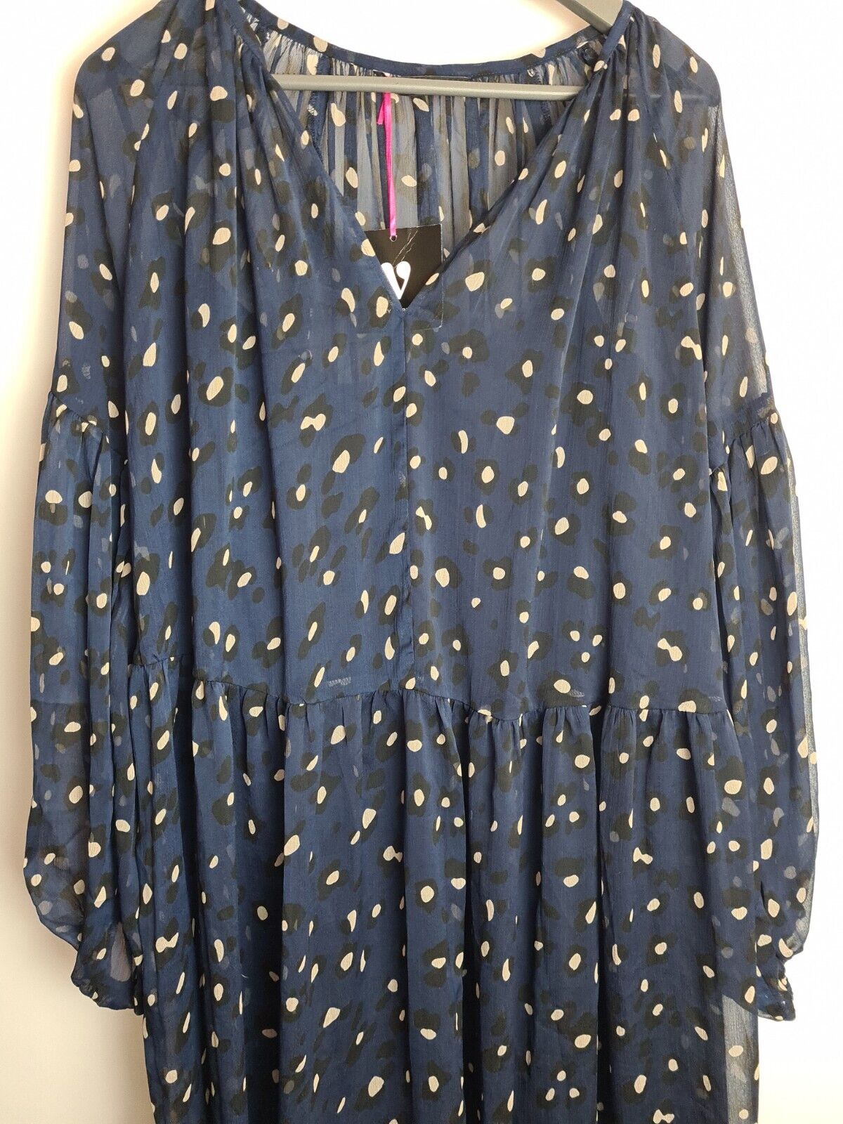 Womens Navy Blue Animal Spot Skater Mesh Dress Size 10 **** V465