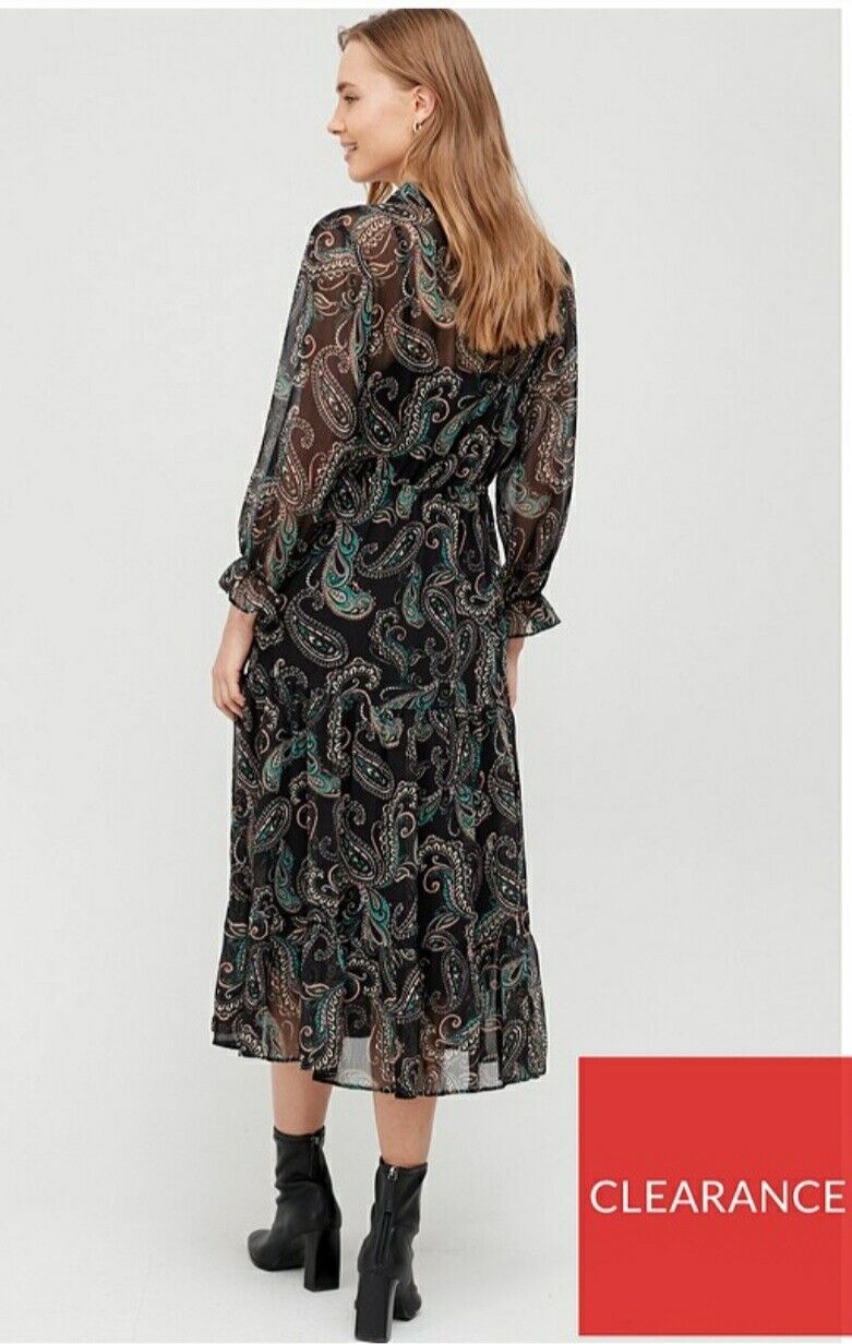 Paisley Print Dress Midi Long Sleeve Uk12****Ref V538